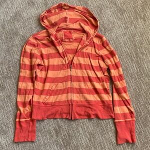 Y2K Aerie Orange Striped Zip Hoodie